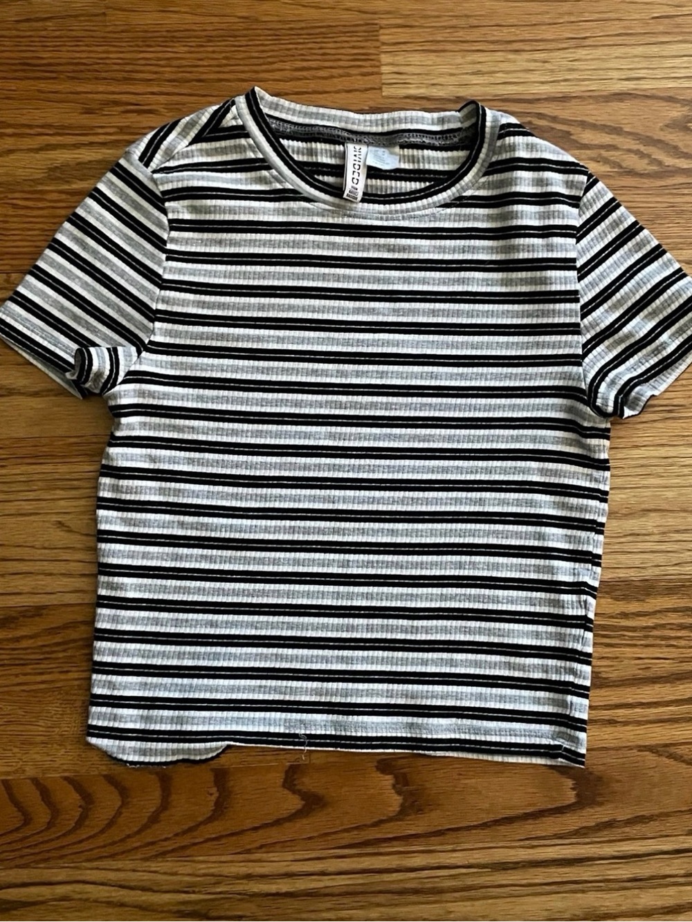 H&M Black & White Striped Crop Tee